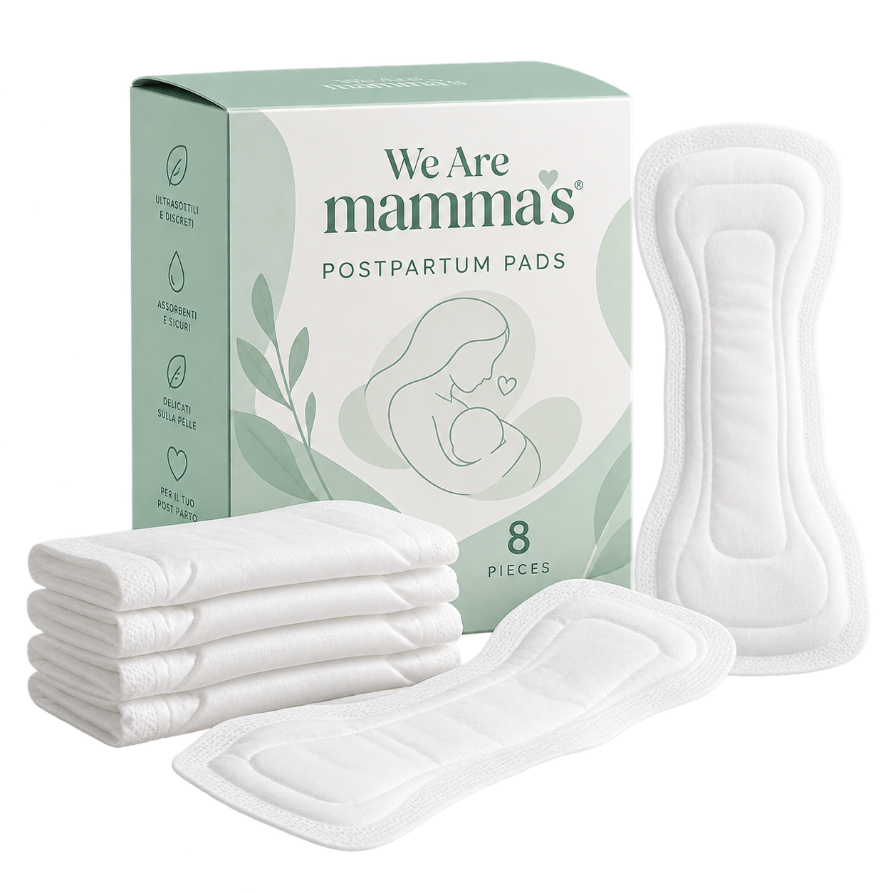 Assorbenti post-parto We Are mamma’s 8 pezzi con garza di cotone e confezione verde acqua